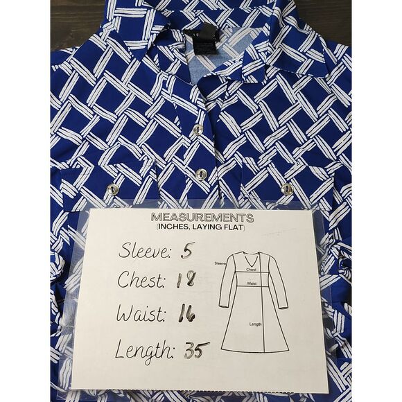 EnFocus Studio Blue & White Geometric print Soft‎ pull over V neck Dress Size 10 - Picture 7 of 7